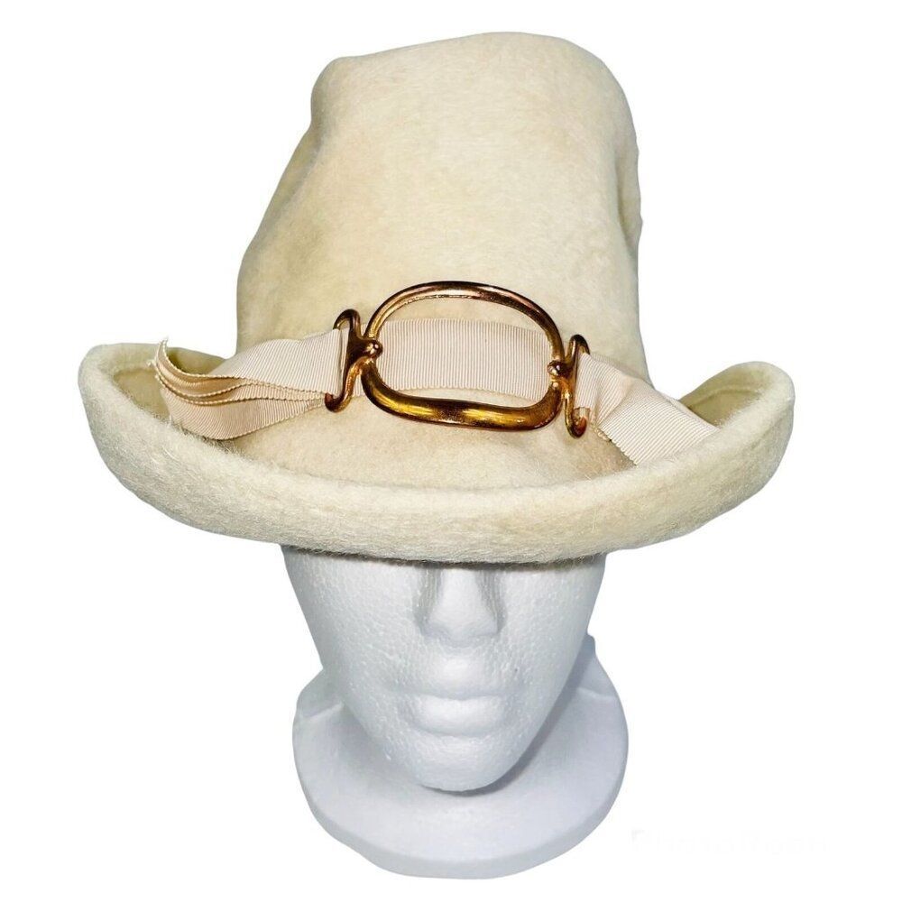 Vintage Gwenn Pennington Cloche Beige Hat Gold Church Dress Up Theatre Dance